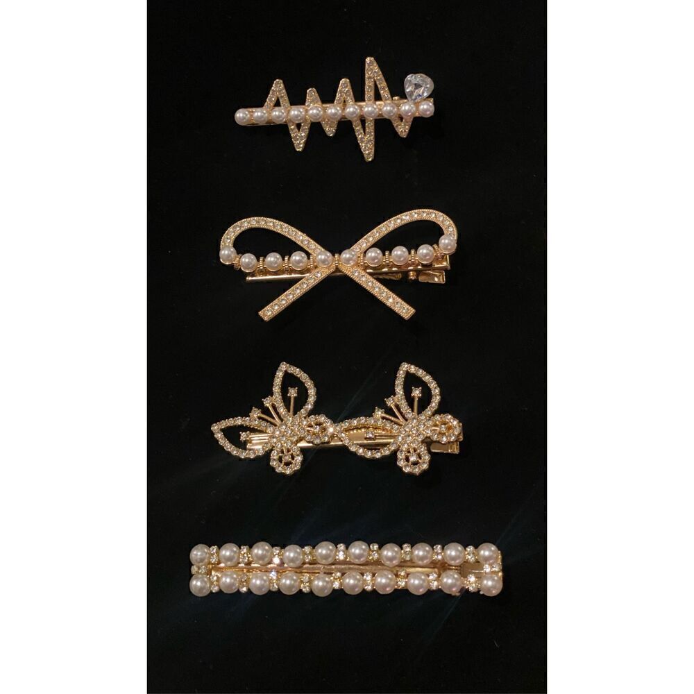 Hair Clips Set of 4 Pearls & Rhinestones Party Holidays